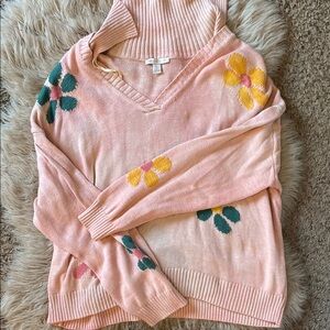 Cato Pink Floral Cowl Neck Sweater